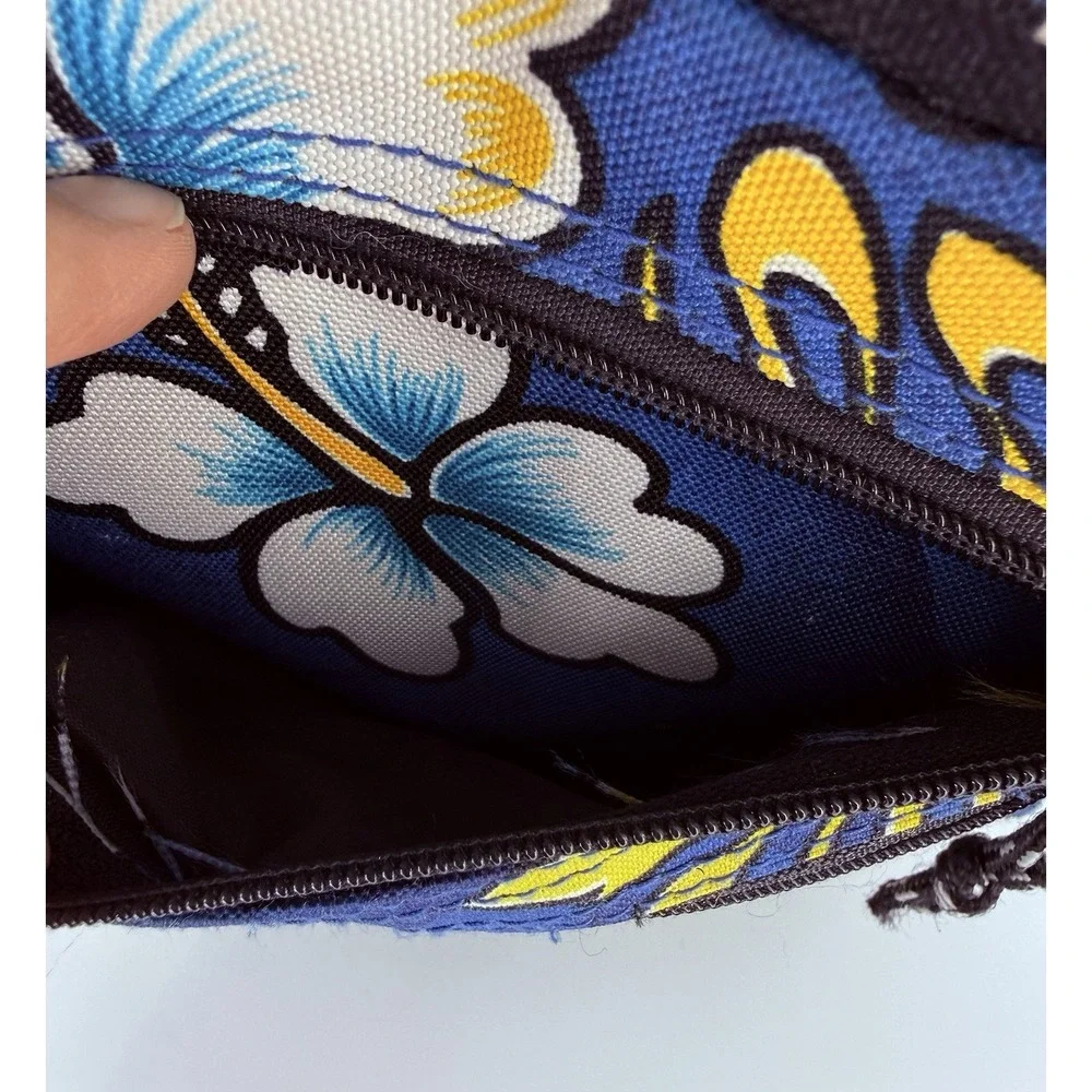 American Eagle Blue Hawaiian Hibiscus Rolling Backpack Carry On Travel Bag VTG